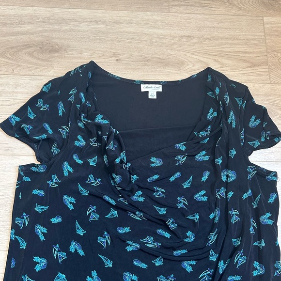 Coldwater Creek Womens Blouse Top Plus Size 2X Pineapple Sail Boats Black Blue - Picture 4 of 10